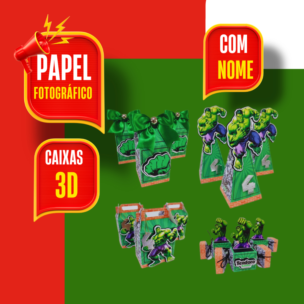 Lembrancinha de festa hulk aniversário caixa milk caixa cone caixa bala caixa maletinha