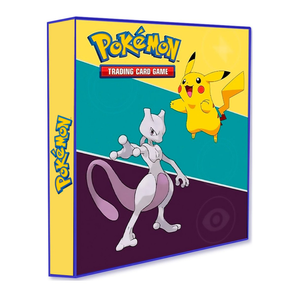 Álbum Pasta Fichário Pokemon Mega Mewtwo e Pikachu Capa Dura Reforçado para Colecionar Cartas Cards