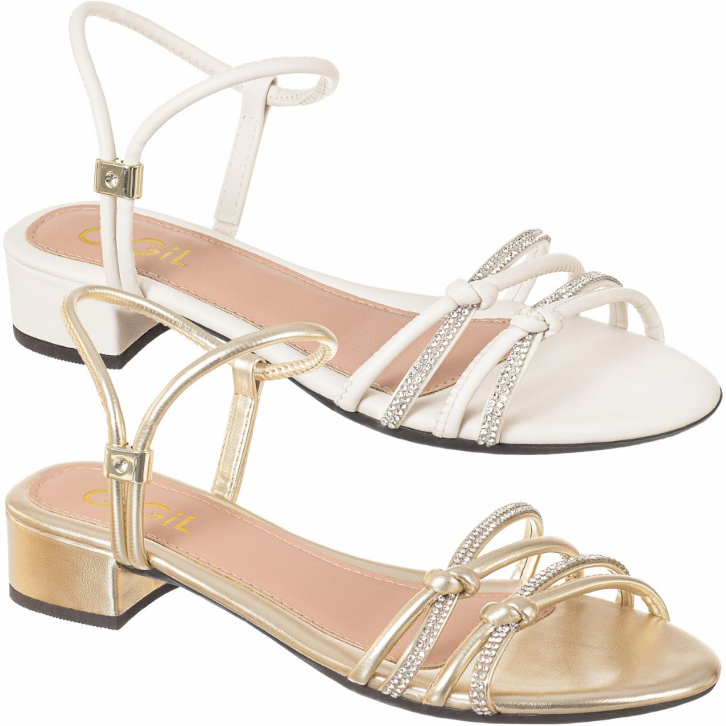 Sandália Feminina Salto Baixo Grosso Tiras Strass Rasteirinha Confortável Moda Blogueira Casual