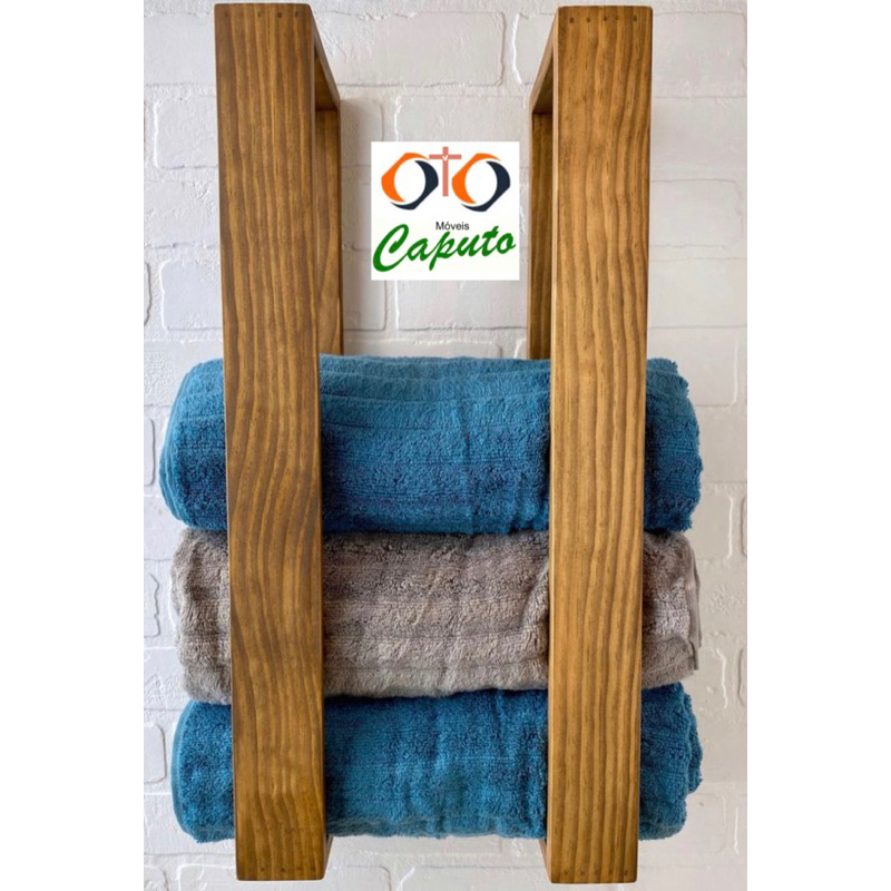 Suporte porta toalhas de madeira Rústica em Oferta na Shopee