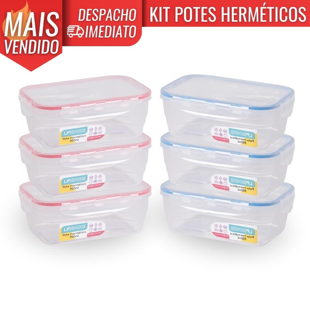 Kit 3 Potes Herméticos c/ Tampa de Alta Vedação 500ml Marmita Lanches Frutas Saladas Fitness