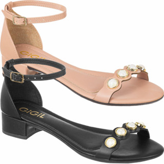 Sandália Feminina Salto Baixo Grosso Pérolas Rasteirinha Confortável Moda Blogueira Casual Conforto