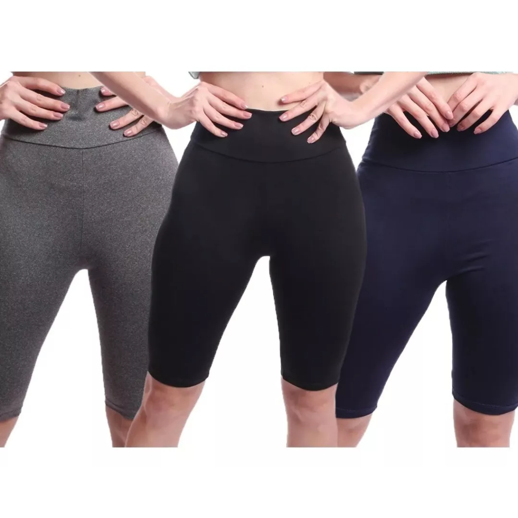 Kit 3 Bermuda Legging Feminina Academia Ginastica Fitness Mulher Short leg Suplex Ciclista Cintura Alta Confortável Para