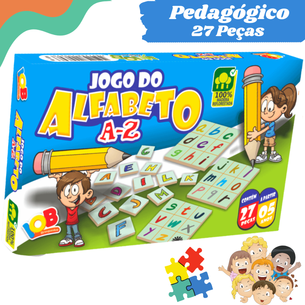 Jogo Do Alfabeto A-Z Com 27 Peças de madeira Brinquedo didático Pedagógico Aprendendo o Português