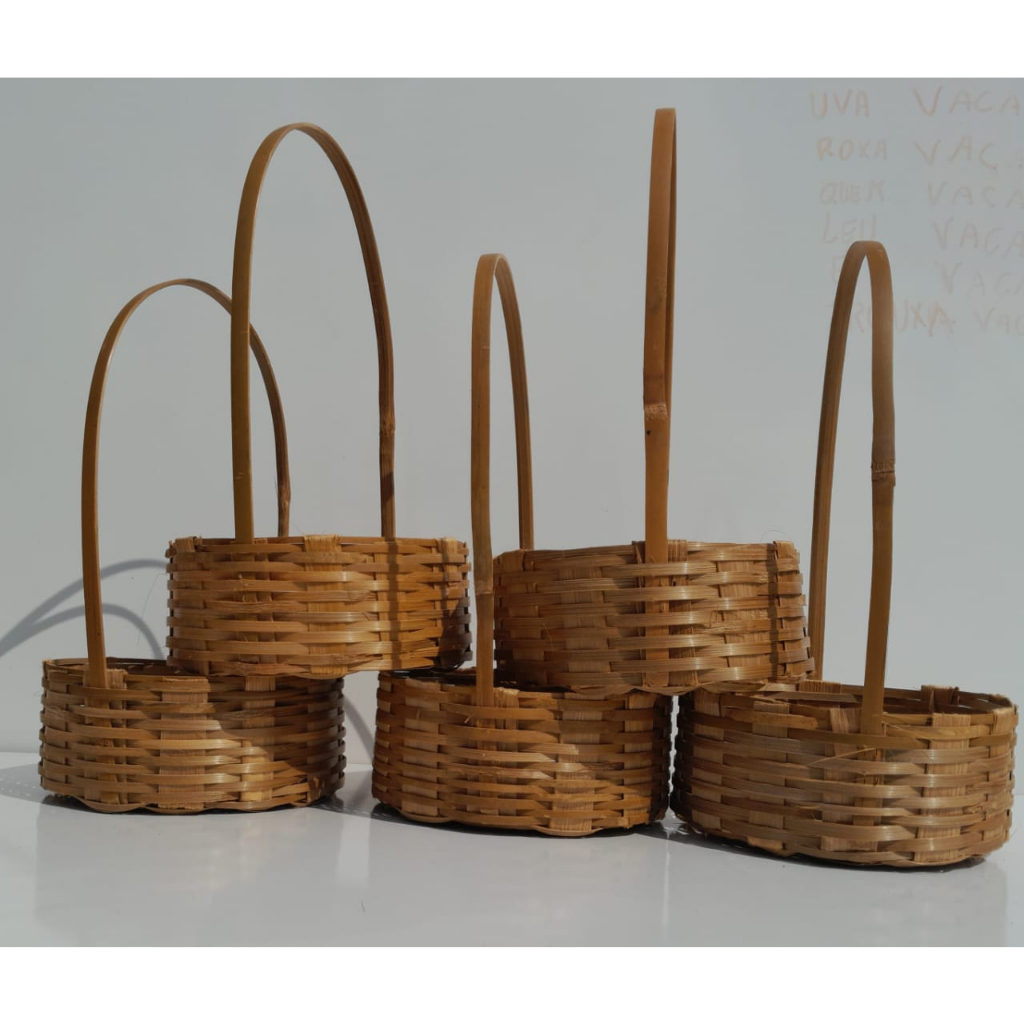 kit C/5 Cestas de Bambu Natal Pascoa Festinha Florista 06x15 cm
