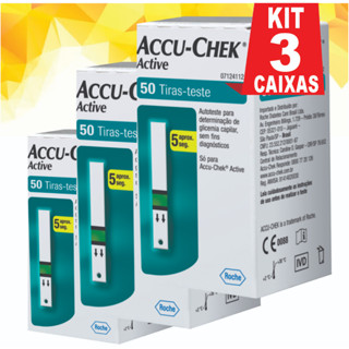 Kit 3 caixas Tiras para medição de glicemia Accu-Chek Active , total de 150 tiras de teste