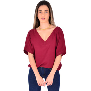 Blusa Feminina Gola V Super Tendência Vinho