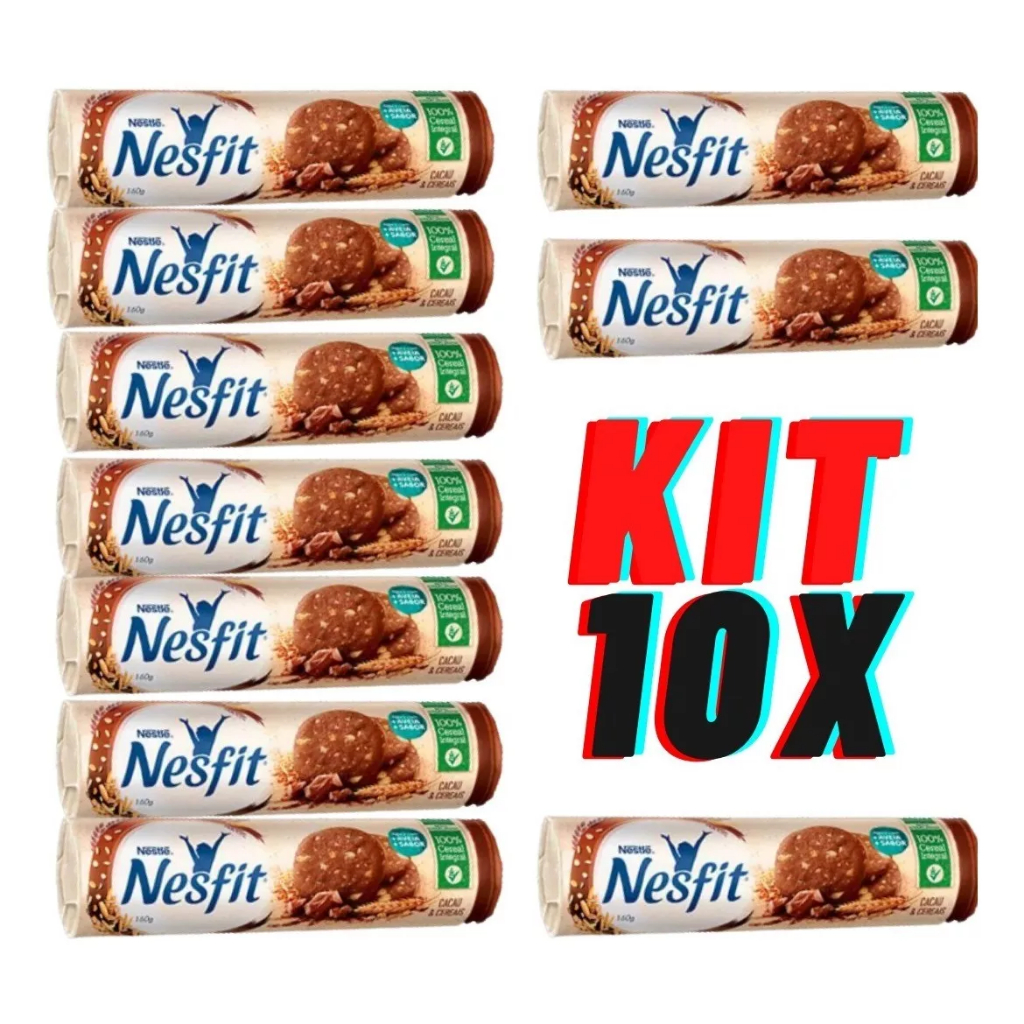 Kit bolacha de chocolate 10 Biscoitos Integral Cacau & Cereais Nesfit 160g Nestlé