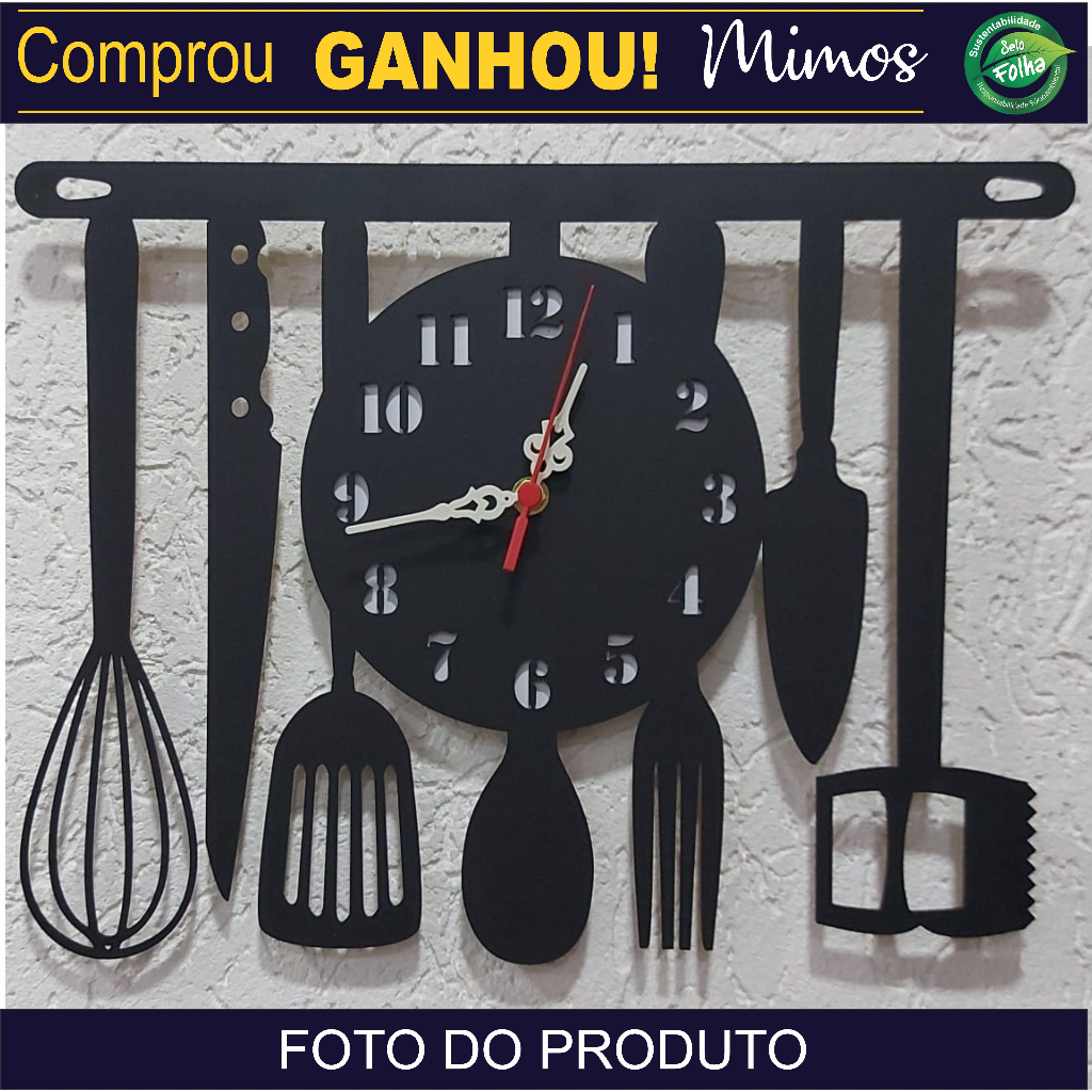 Relógio De Parede - 39x28cm - Modelo Cozinha Grande PILHA GRÁTIS