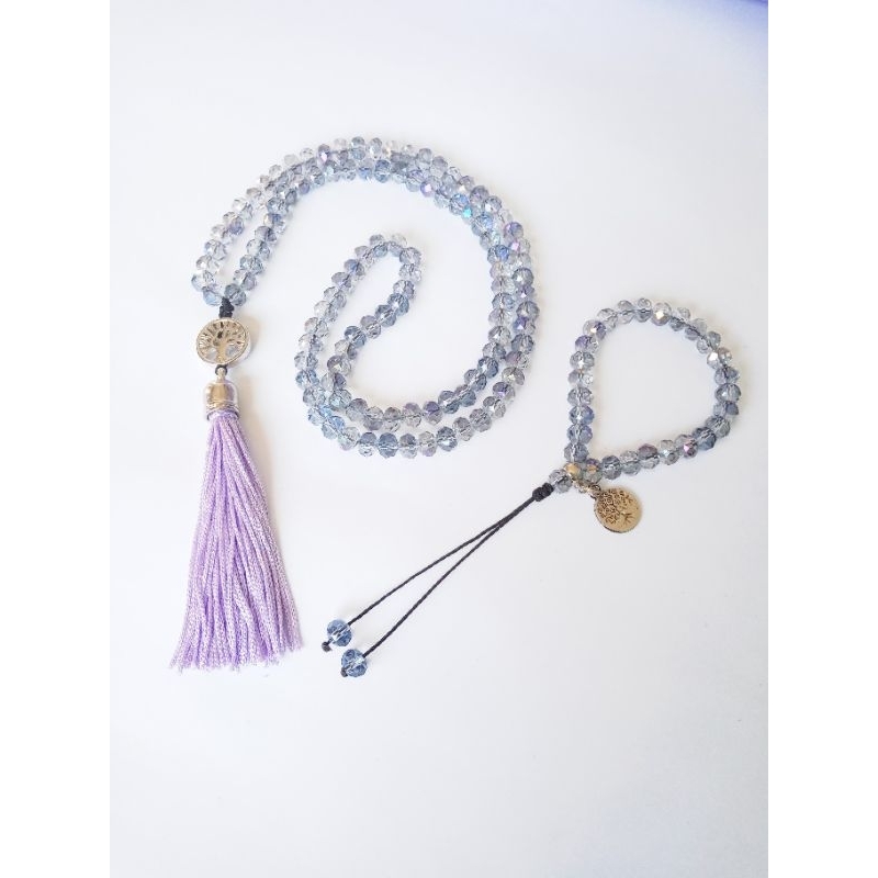 Imagem Japamala 108 Contas Cristal Fruta Cor Lilás + Pulseira 27 Contas Rosário Budista Ref:308