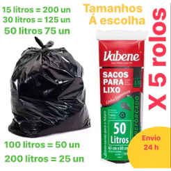 kit 5 Rolo Saco de lixo - Super Reforçado (Extra forte) - Vabene 15/30/50/100/200 litros Off (CHOCO)