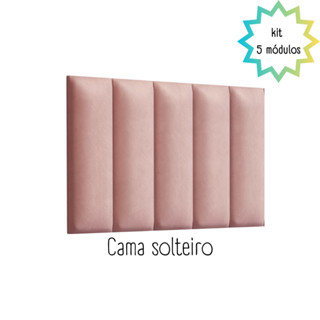 Cabeceira Para Cama de Solteiro Kit Com 5 Módulos Estofados Em Suede Aveludado Várias Cores 60x20 Auto Adesiva