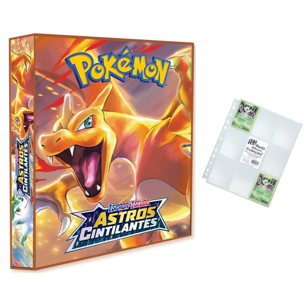 Álbum Pasta Fichário Pokemon com 10 Folhas YES 9 Bolsos Espada e Escudo Astros Cintilantes Capa Dura