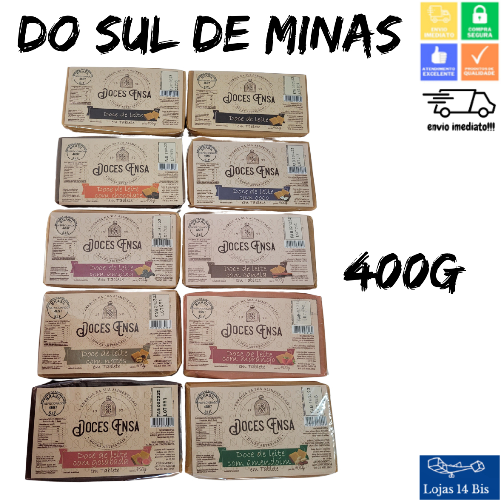 Doce de Leite Foudant Barra 400g Sabores Variados Sem Glúten Ensa Sul de Minas em Oferta na Shopee