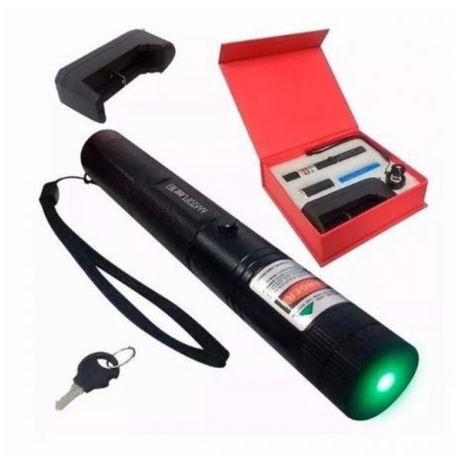 Caneta Laser Pointer 303 Verde Ultra Forte Alcance 50km com Chave Bateria Recarregável Vt Laser