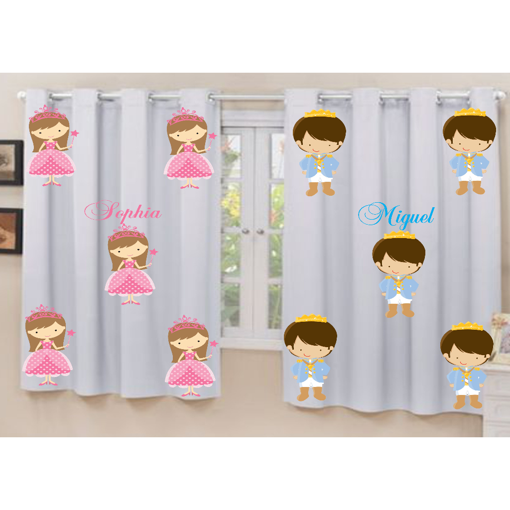 CORTINA PARA DECORAÇÃO DE QUARTO INFANTIL TEMA PRINCIPE OU FADA MENINO OU MENINA PERSONALIZADA COM NOME 2X1,20