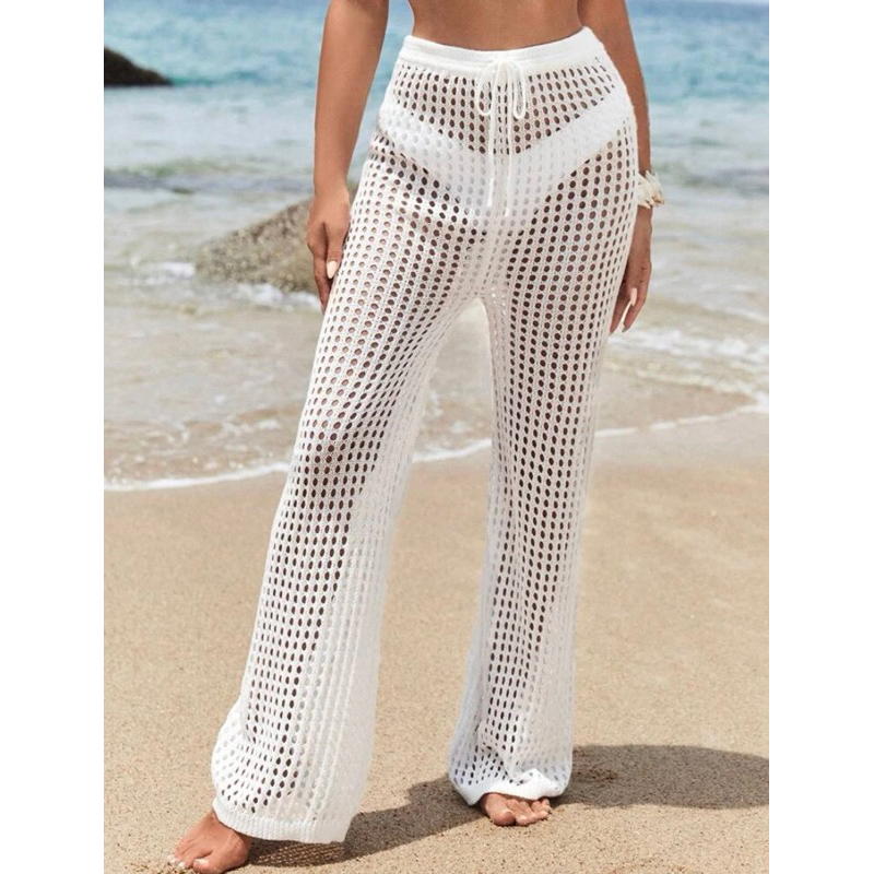 Calça flare saida de praia feminina tricot moda old money verão piscina