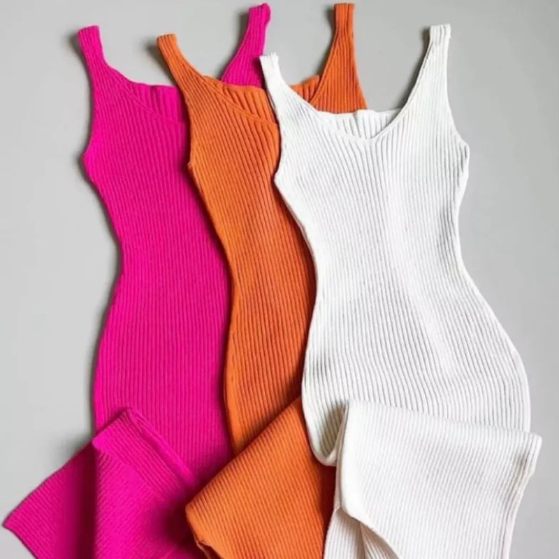 Vestido feminino canelado alcinha regata moda verão tricot em Oferta na Shopee