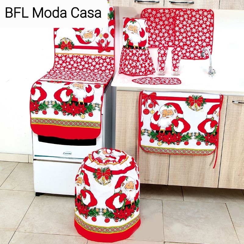 Kit- Jogo Cozinha Estampados 10 Peças Sinos de Natal