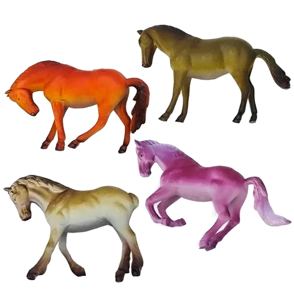 Coleção c/ 4 Miniaturas Cavalos Selvagens Animais de Brinquedo em Borracha
