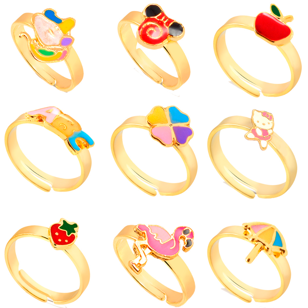 Anel Infantil Banhado a Ouro 18K Com Pingente em Resina