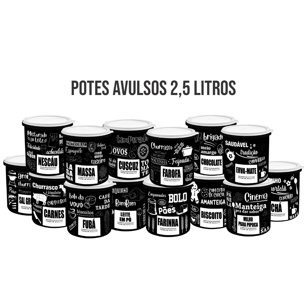 Kit de 6 Potes Avulsos 2,5 Litros Linha PB Frases em Oferta na Shopee