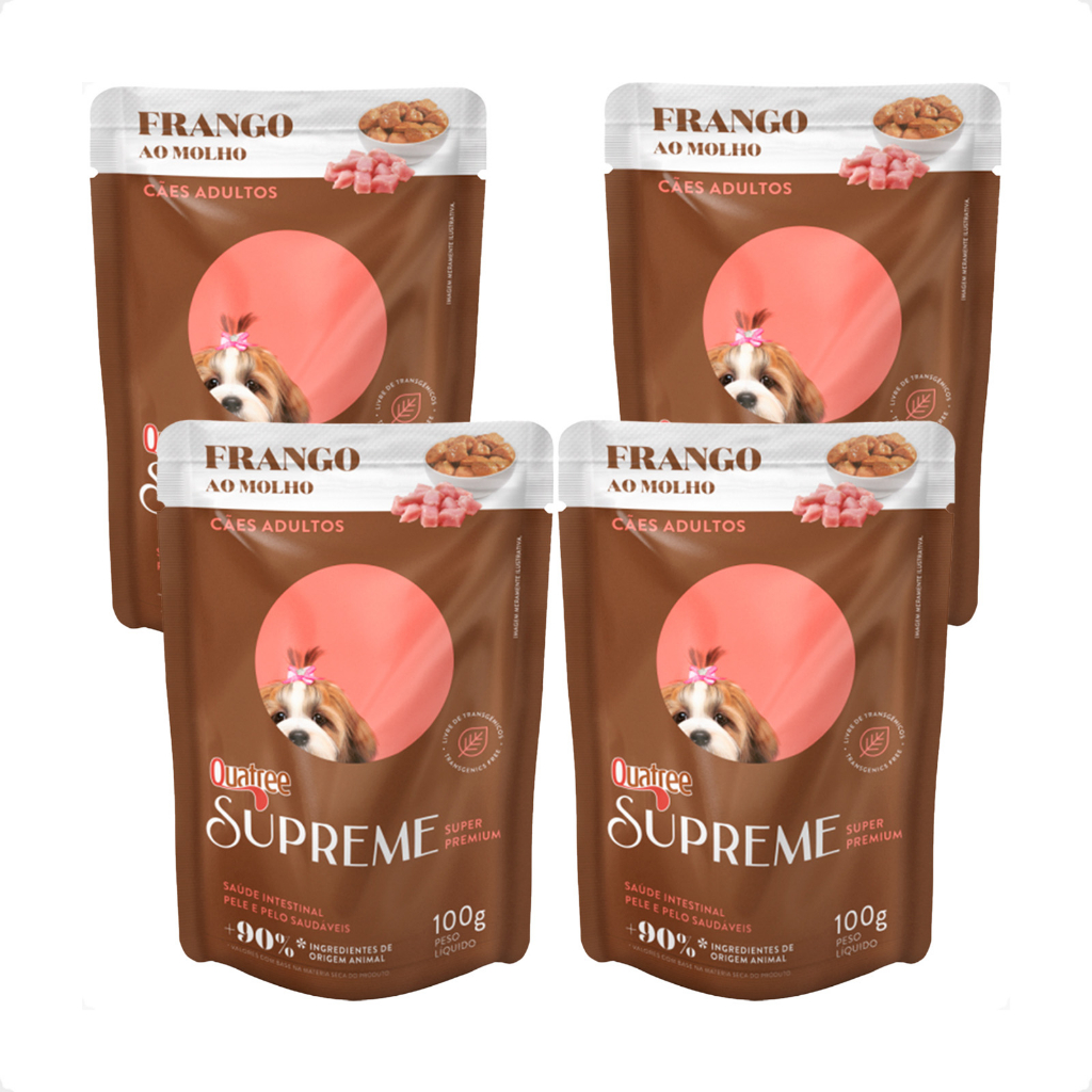 Kit 4 Quatree Supreme Sachê Cães Adultos Frango ao Molho - 100 g - Pets
