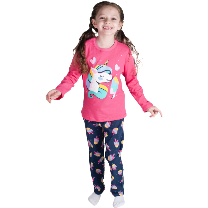 Pijama Infantil Menina - Manga Longa 100% Algodão - Tamanho 4 ao 12 - 670A/670B