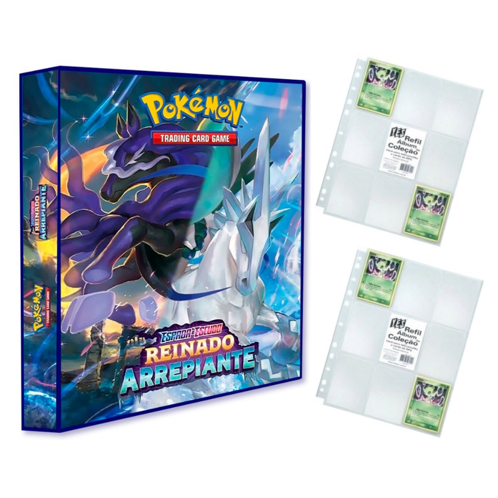 Álbum Pasta Fichário Pokemon com 20 Folhas YES 9 Bolsos Espada e Escudo Reinado Arrepiante Capa Dura