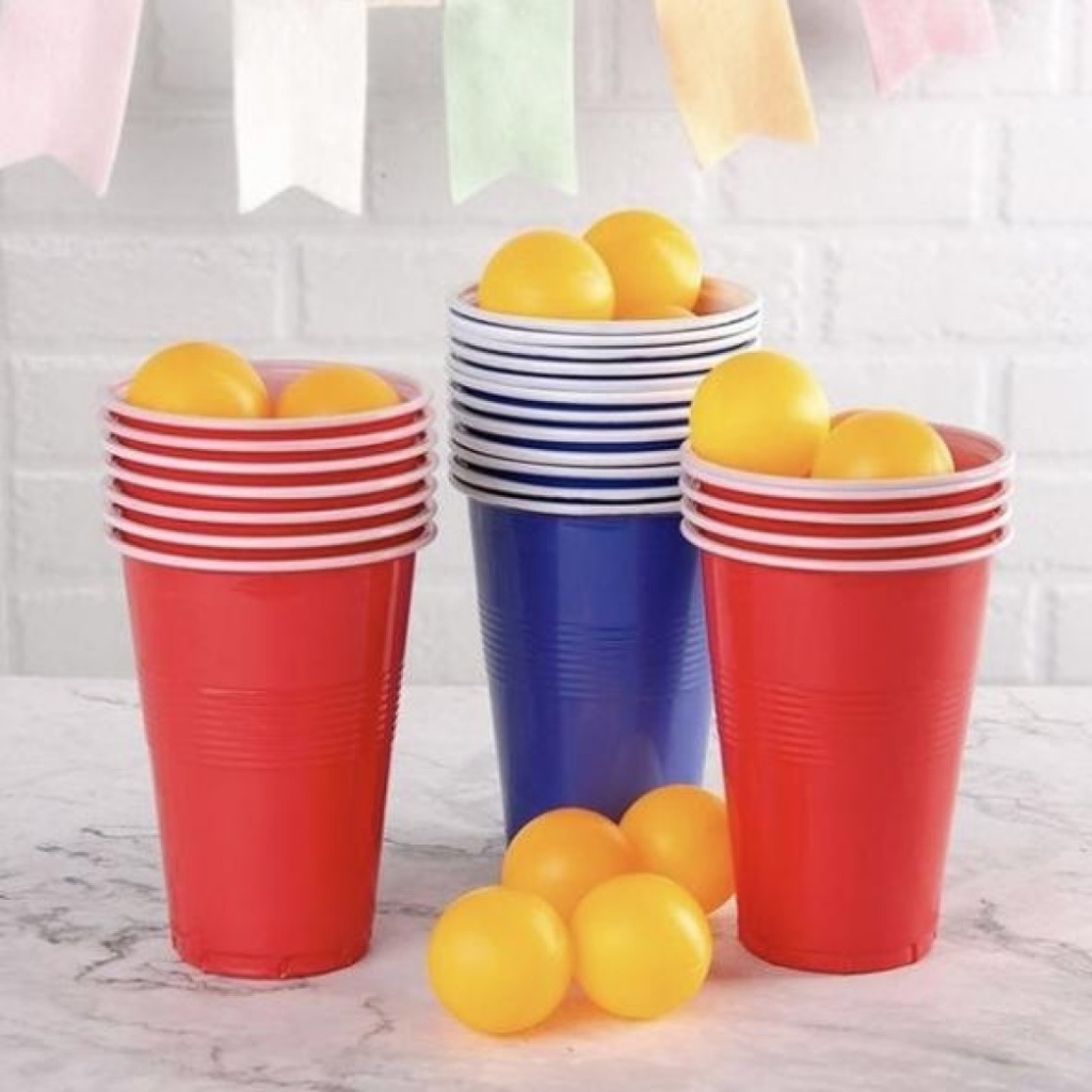 Jogo de Beer Pong c/ 12 Bolinhas e 12 Copos 400ml - Festa Estilo Americano - Cerveja em Oferta na Shopee