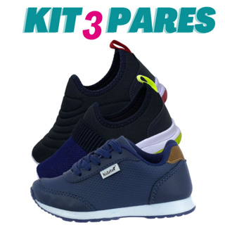 Kit 3 Pares de Tenis Infantil Calce Facil Bordado e Jogging Marinho em Oferta na Shopee
