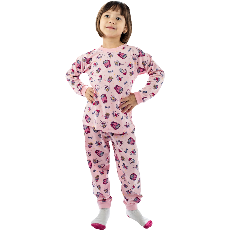 Pijama Infantil Menina - Manga longa - 100% Algodão - Tamanho 4 ao 8 - REF: 620C