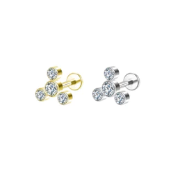 Piercing Labret de Aço Cirúrgico com 4 Zircônias Cravejadas