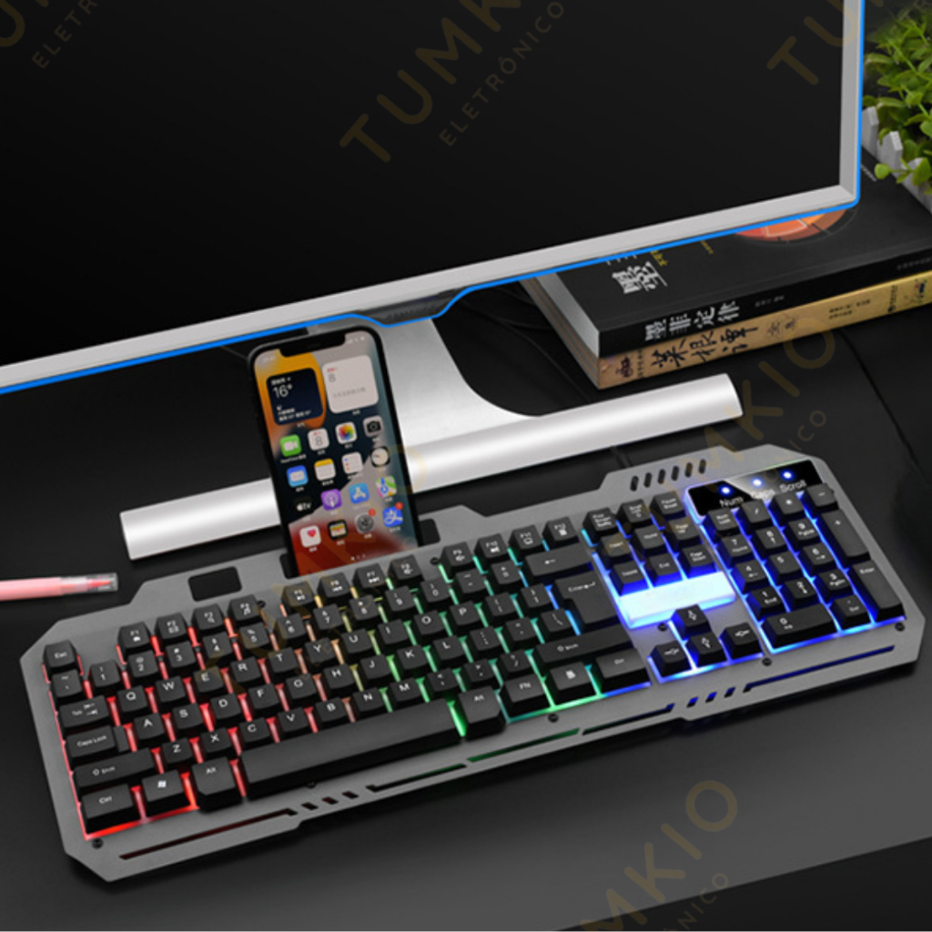 Teclado Gamer Com Fio Semi-mecânico RGB LED retroiluminado Computador Pc