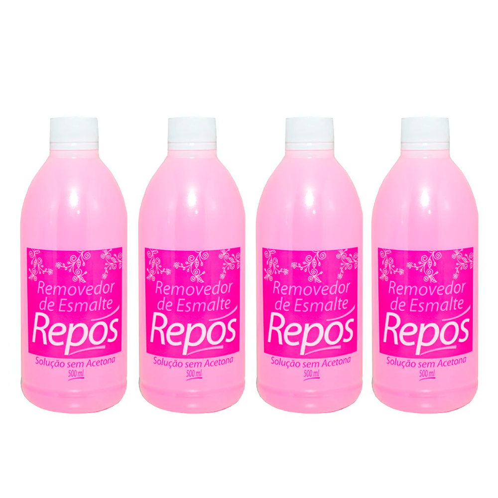 4 Removedores Esmalte 500ml Solução Sem Acetona Repos Cosméticos - 500 ml cada - Removedores de Esmaltes de unha