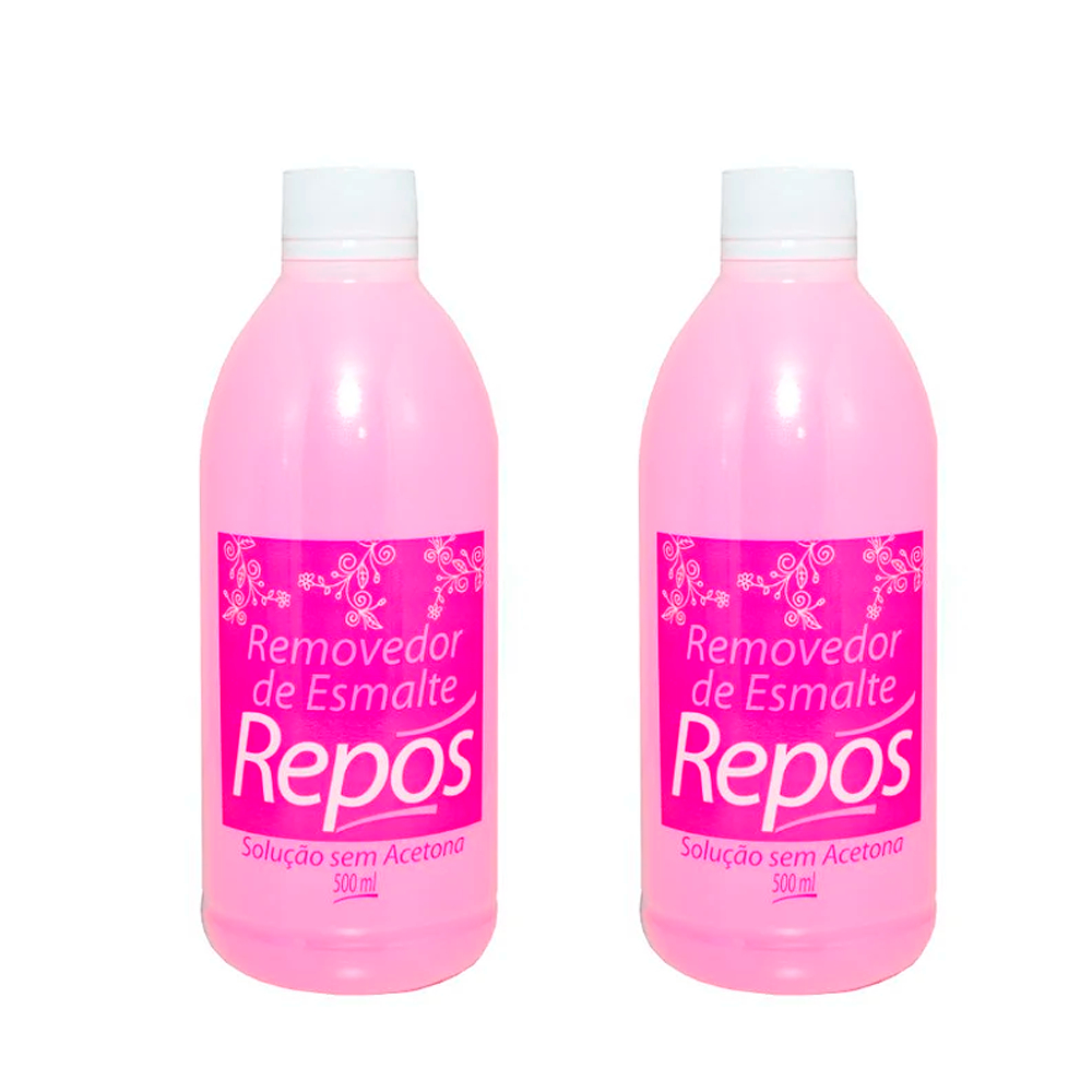 Kit 02 Removedor Esmalte 500ml Solução Sem Acetona Repos Cosméticos - Removedores de Esmaltes de unha