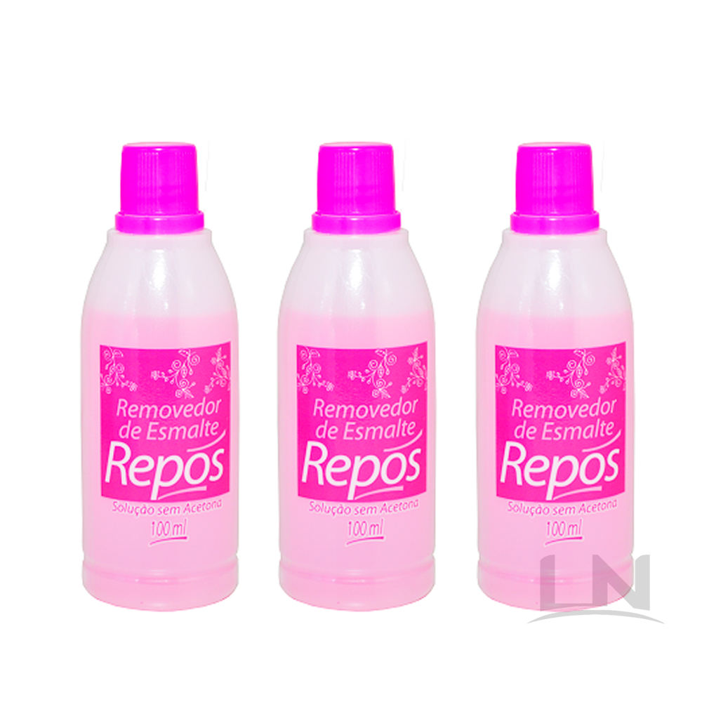 3 Removedores Esmalte 100ml Solução Sem Acetona Repos Cosméticos - 100 ml cada - Removedores de Esmaltes de unha
