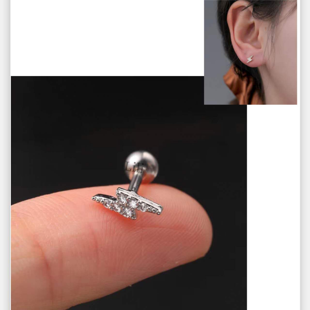 1Peca piercing orelha  Aço inox tragus cartilagem zircão