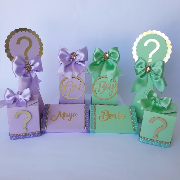 Kit de caixinhas personalizadas, milk, cone e sushi, lembrancinhas, decoração Kit de festa aniversário Chá revelação verde e lilás