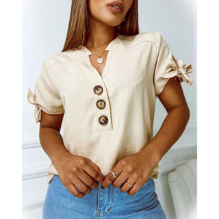 Camisa Blusa Com Botões Na frente Amarra Na Manga Moda Feminina Social Chic Evangélica Trabalho