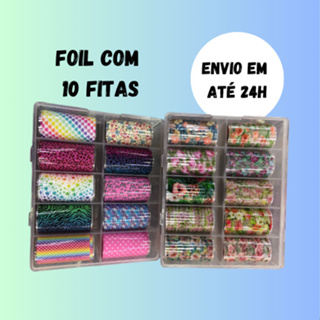 Foil adesivo para unha Nail Art Caixa com 10 Un decoração Estampado em Oferta na Shopee