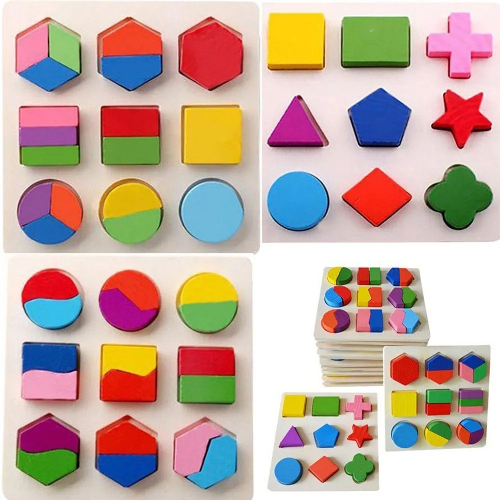 Brinquedos Educativos Montessori Crianças 3un Quebra-Cabeças Frações Madeira 3D Forma Geométrica em Oferta na Shopee