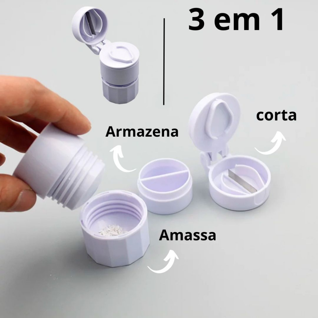 Cortador De Comprimido 3 Em 1 Corta Armazena Amassa Multiuso Saúde Enfermagem Remédio