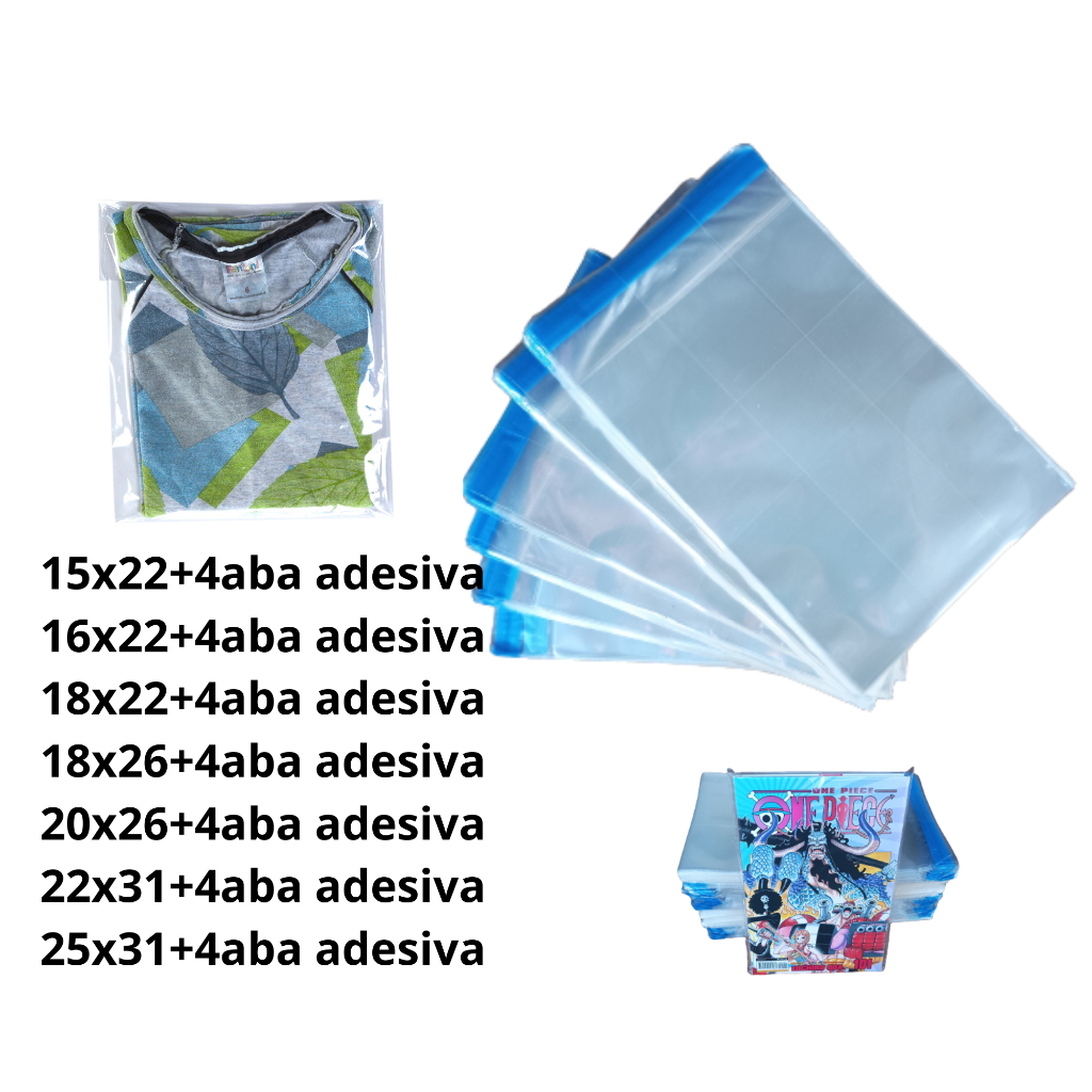 kit 100pçs saco adesivado plástico transparente várias medidas