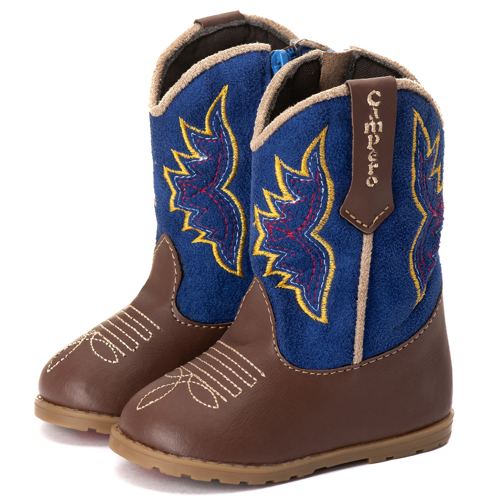 Sapatinho Botinha Texana Infantil Bebe Menino Azul Country cano longo