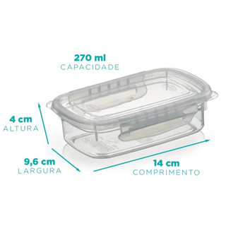 Pote Com Travas Laterais Retangular 14X9,6X4cm Plástico 270ml Nitron Marmita Lancheira Multiuso Universal