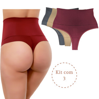 KIT 3 Calcinhas Segura Barriga Fio Duplo Cos Alto Duplo Modeladora