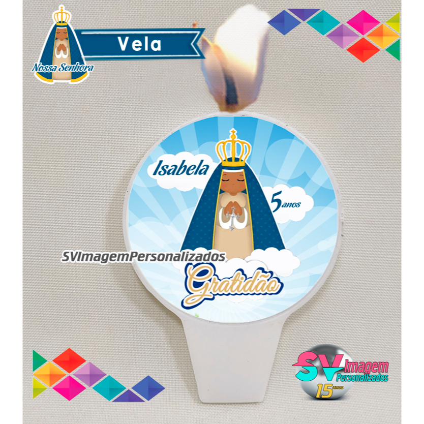Festa Religiosa tema Santa Nossa Senhora Aparecida Vela de aniversário Personalizada