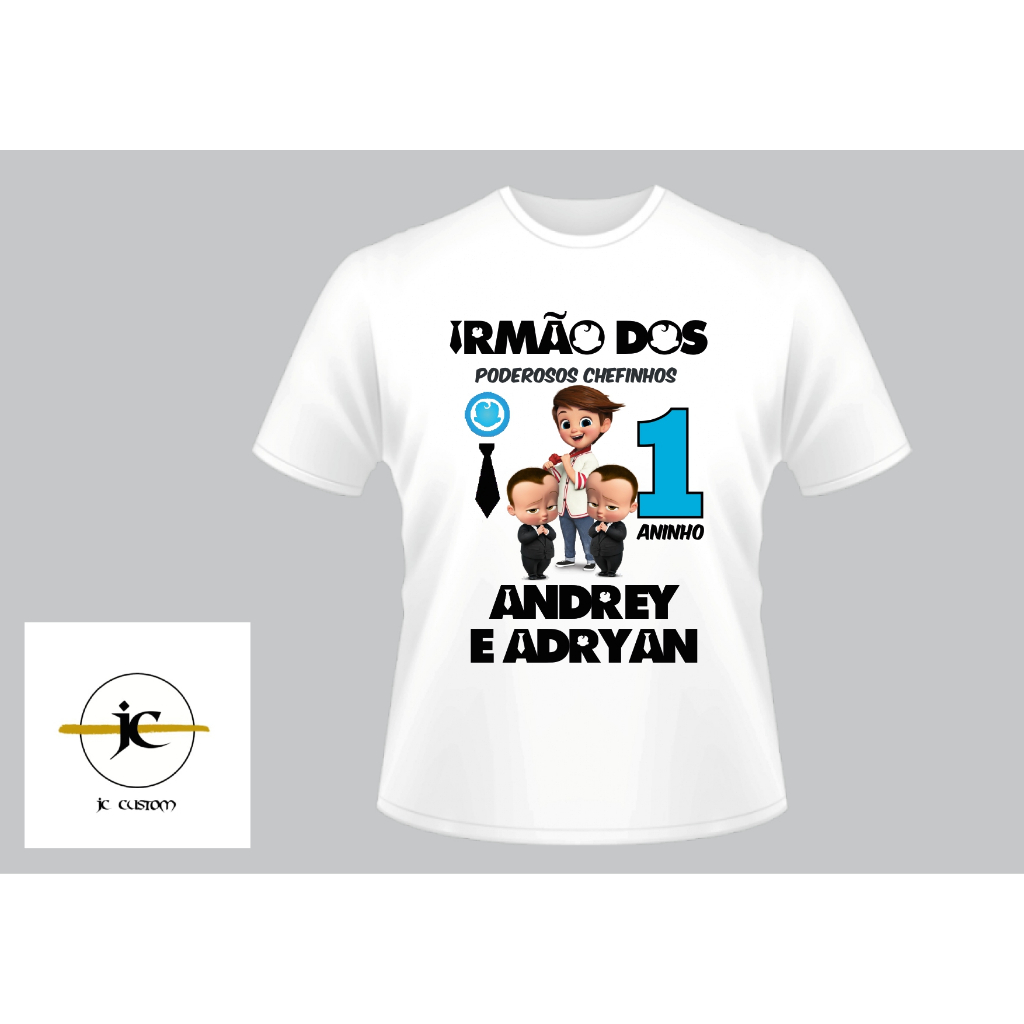 Camiseta Personalizada Aniversário Tema Poderoso Chefinho Adulto e Infantil