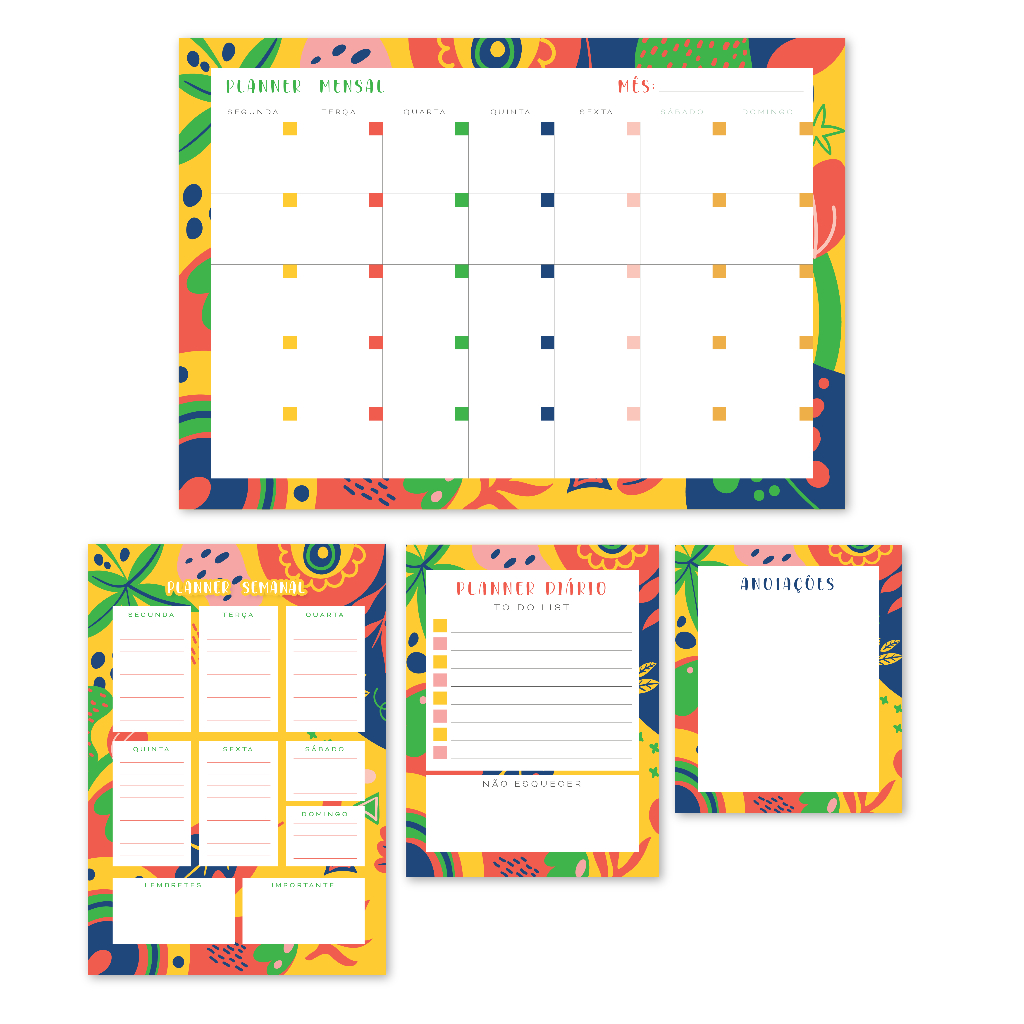 Kit Planner Tropical  Mensal, Semanal E Diário Bloco Anotações Planejamento  Planer Agenda Organização Organizaçao